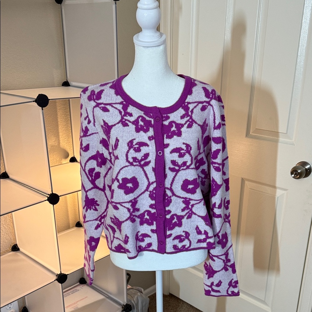 Floral Patterned Purple Cardigan